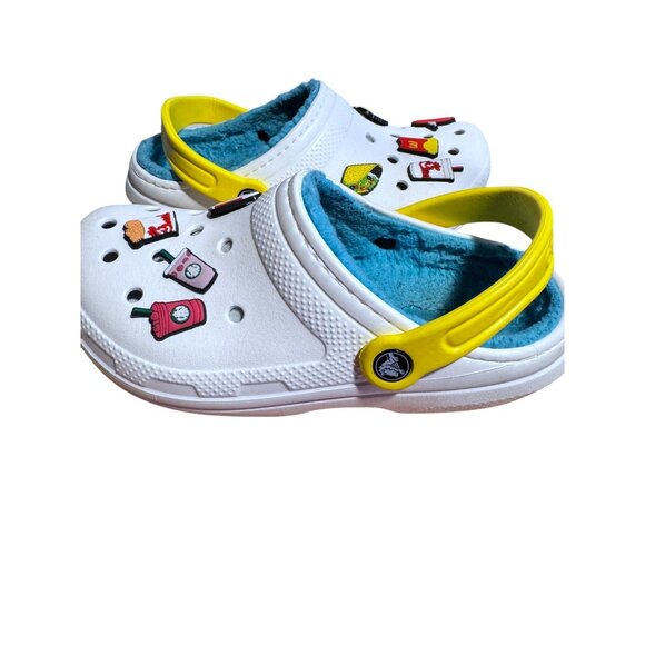 Crocs Jibbitz-Embellished Clogs With Yellow Strap & Blue Lining Size: M4/W6 - Picture 3 of 9
